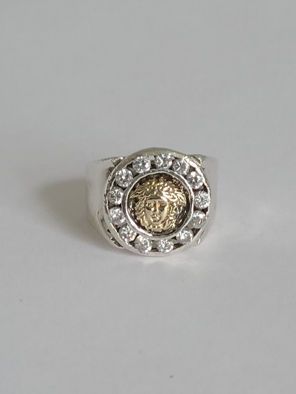 Vintage Men's Chunky Versace Stye Medusa Head Two Tone Gold Sterling Silver Ring